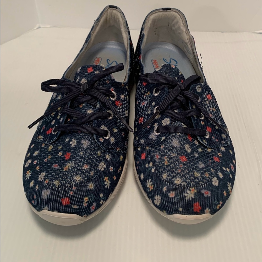 Skechers Womens Blue 158184 Floral Memory Foam Sneakers Shoes Size 7.5